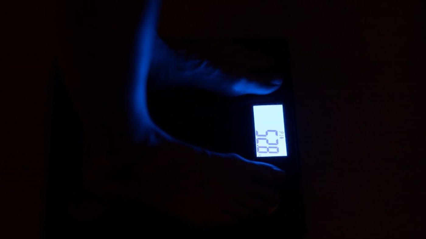 A bathroom scale display